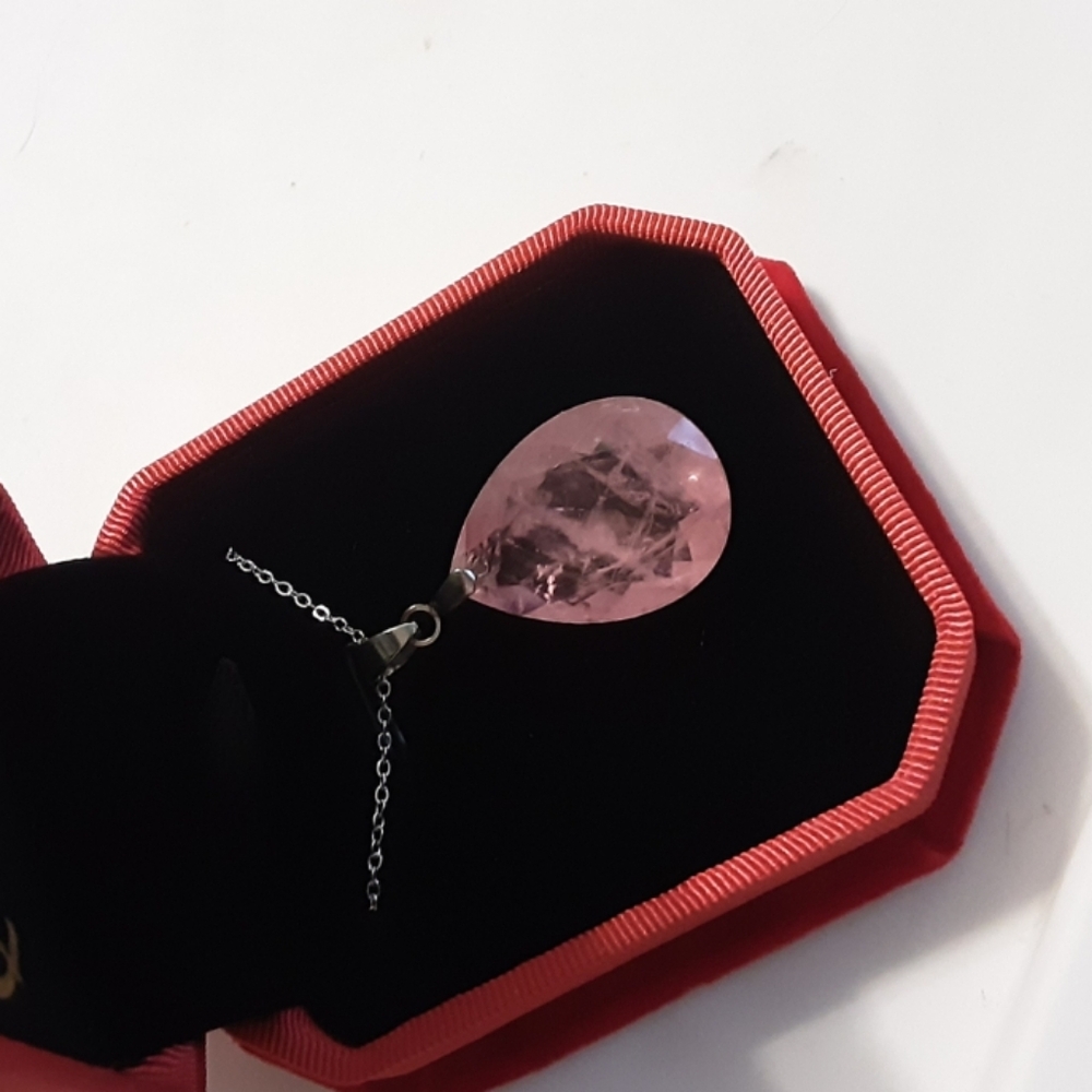Natural Pink Kunzite Teardrop Pendant Necklace. - Picture 6 of 8